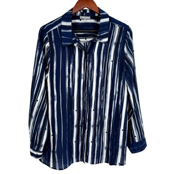 Habitat Tops - Habitat Sz XL Blue Wearable Art to Wear Long Sleeve Blouse Shirt Top Abstract